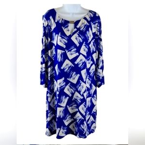 Alfani stretch shift dress, XL, Blue/white